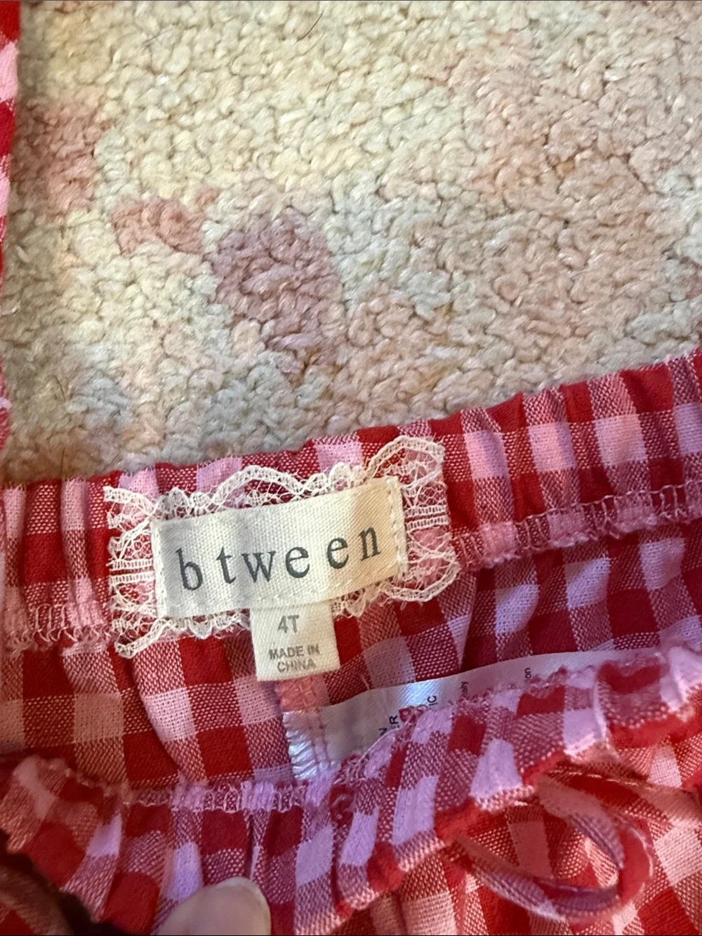 Gingham Smocked Peplum Top & Wide Leg Pants Set - Pink & White - Size 4T